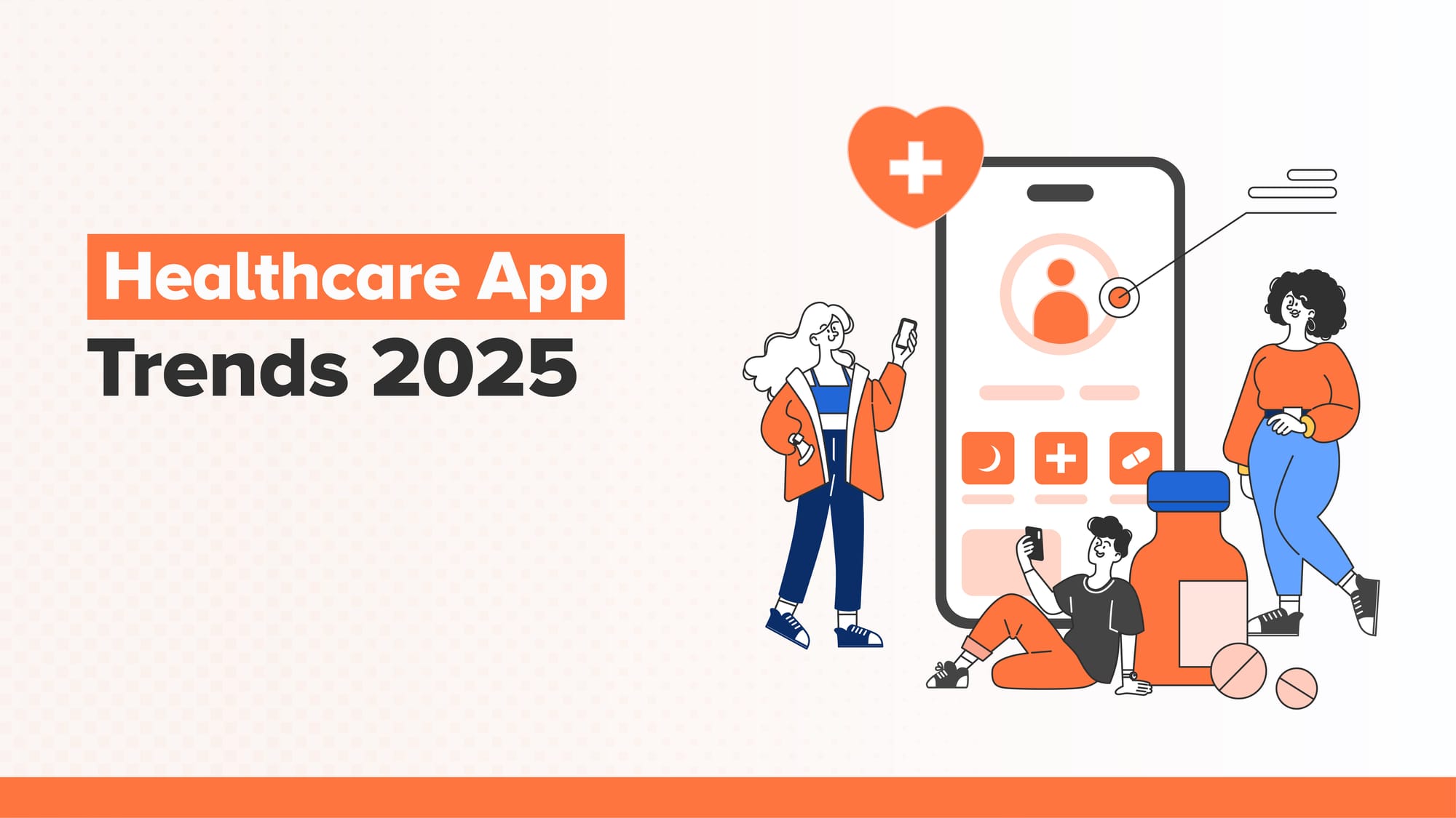 Illustration of users interacting with a digital health app interface, reflecting healthcare app development in 2025.
