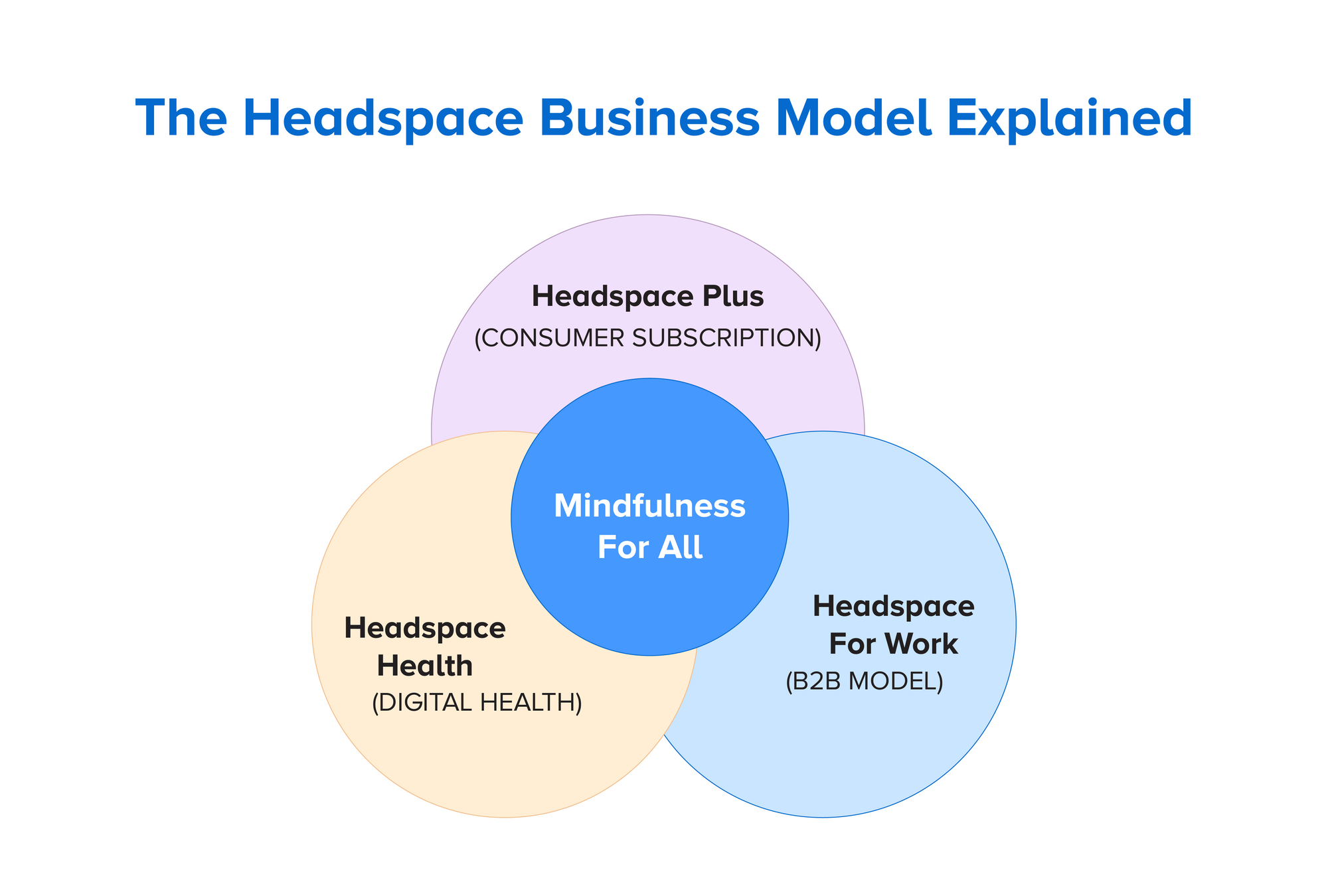 Headspace business model and revenue model showing user value, app services, and income streams from subscription and partnership.